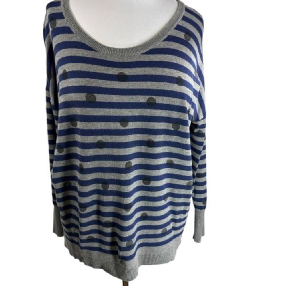 Lane Bryant Women's Polka Dots Striped Sweater Plus SZ‎ 14-16 Gray Blue Black